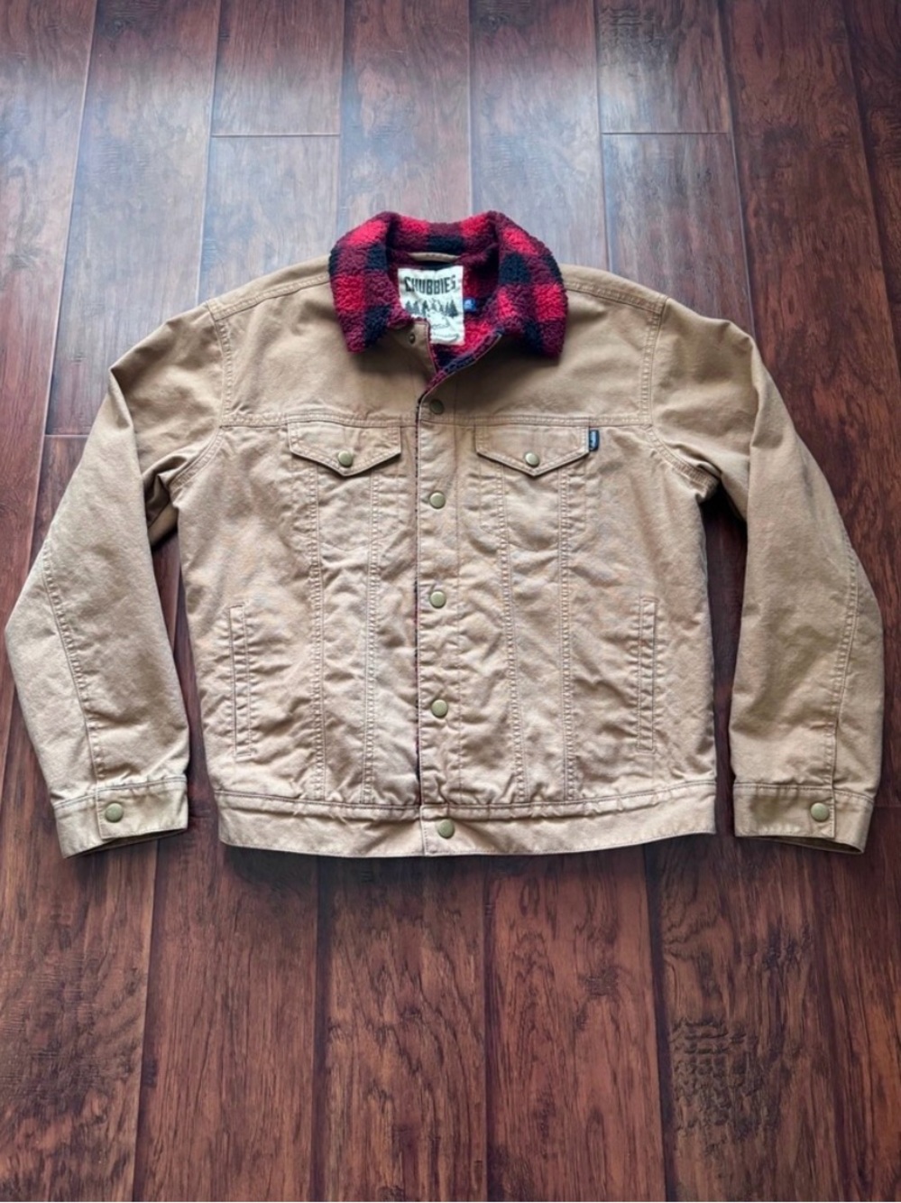 Chubbies The Piston Trucker Canvas Jacket Sz L Buffalo Check Sherpa Fleece Lined